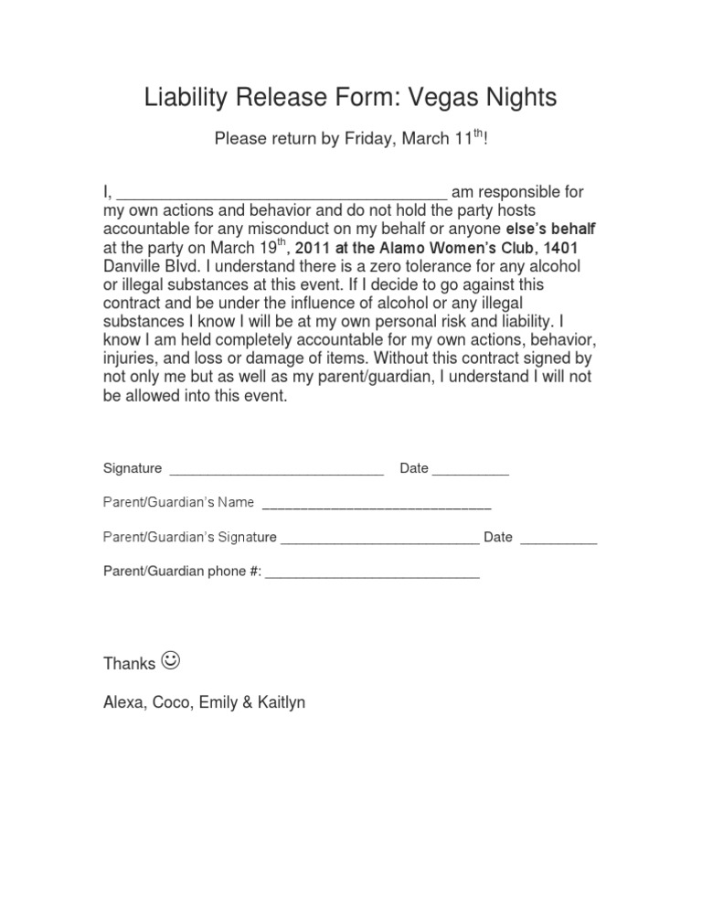 Liability Release Form | PDF