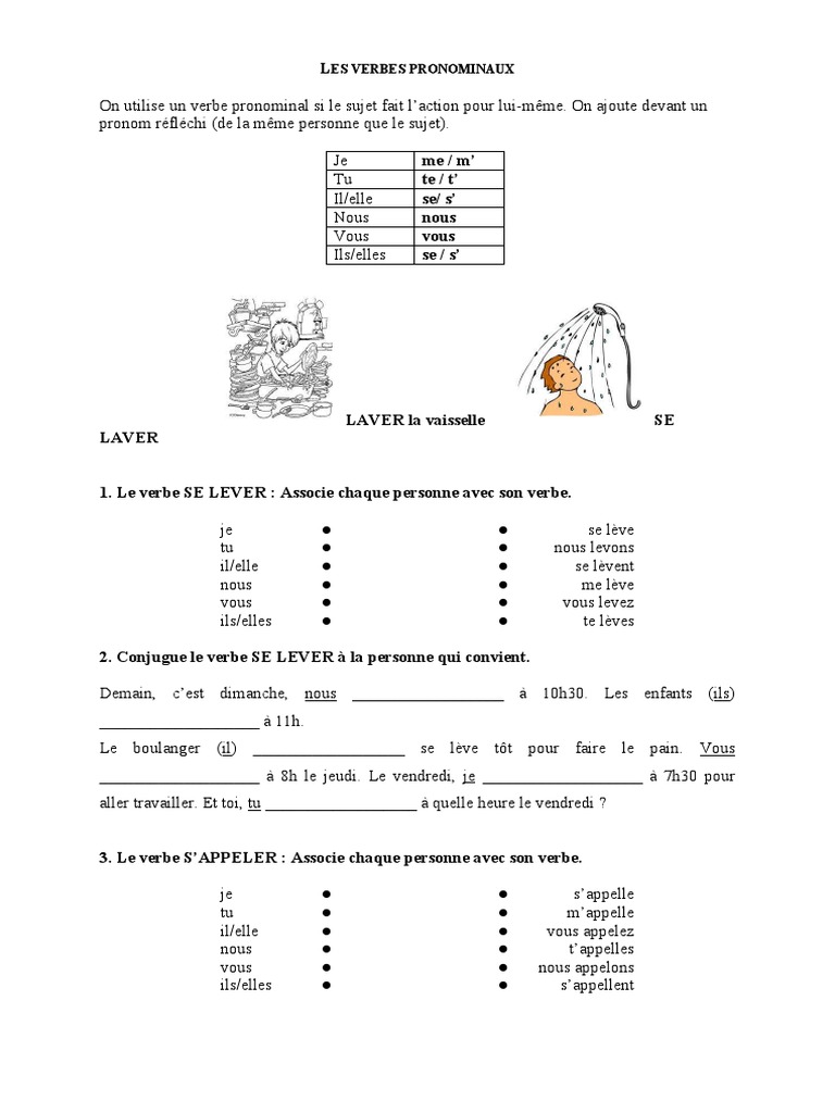 Exercices sur les verbes pronominaux | PDF | Relations syntaxiques ...