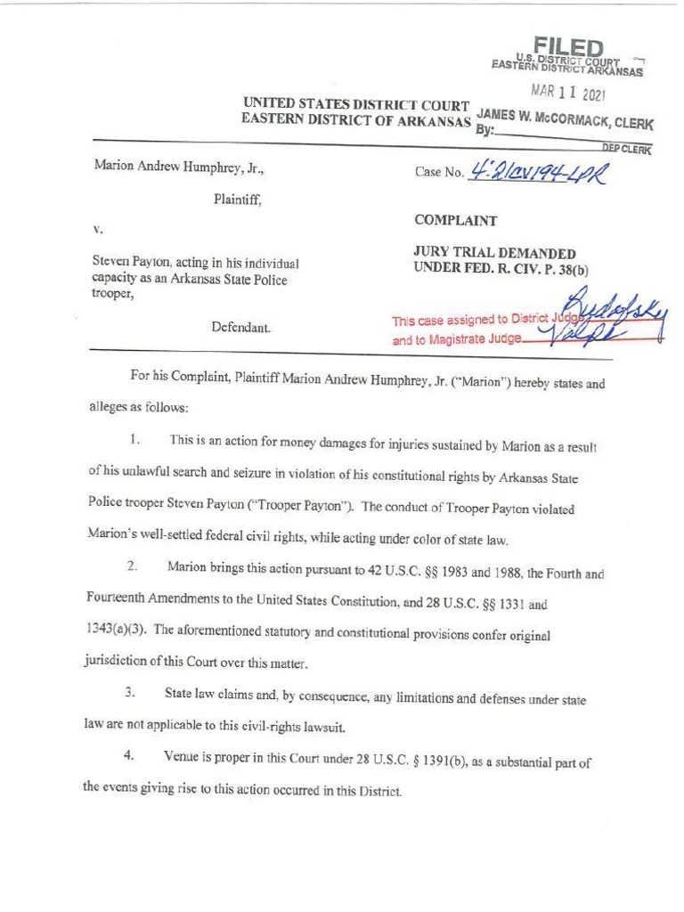 Marion Humphrey, Jr. Files Federal Lawsuit Over Arkansas State Police
