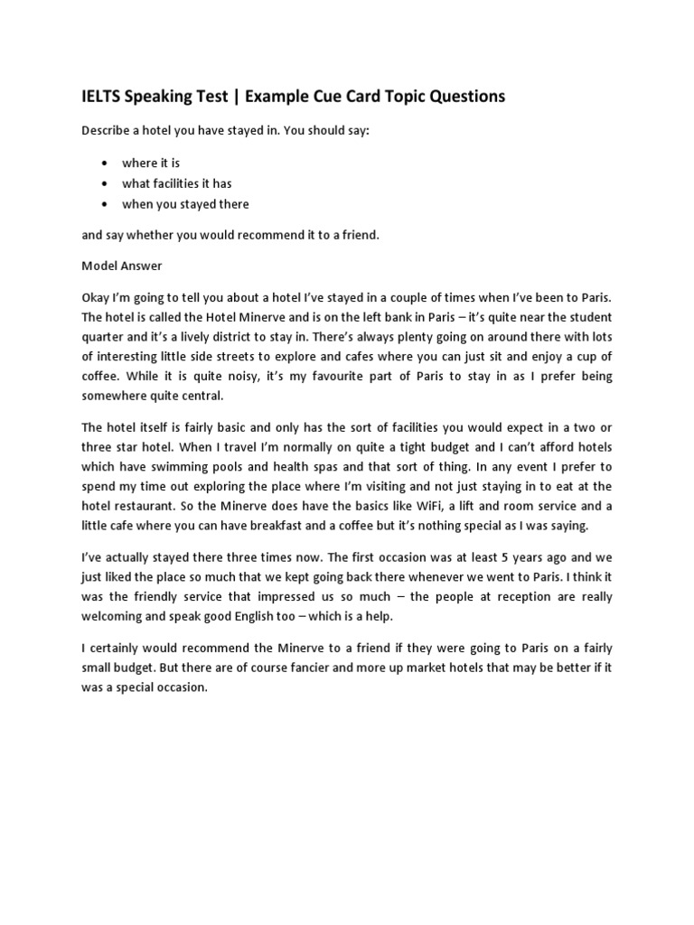 IELTS Speaking Cue Card Examples | PDF | Clothing | Hotel