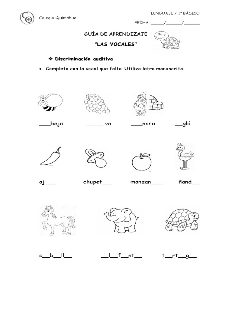 Actividades de Vocales para 1º Básico | PDF | Artes del Lenguaje y ...