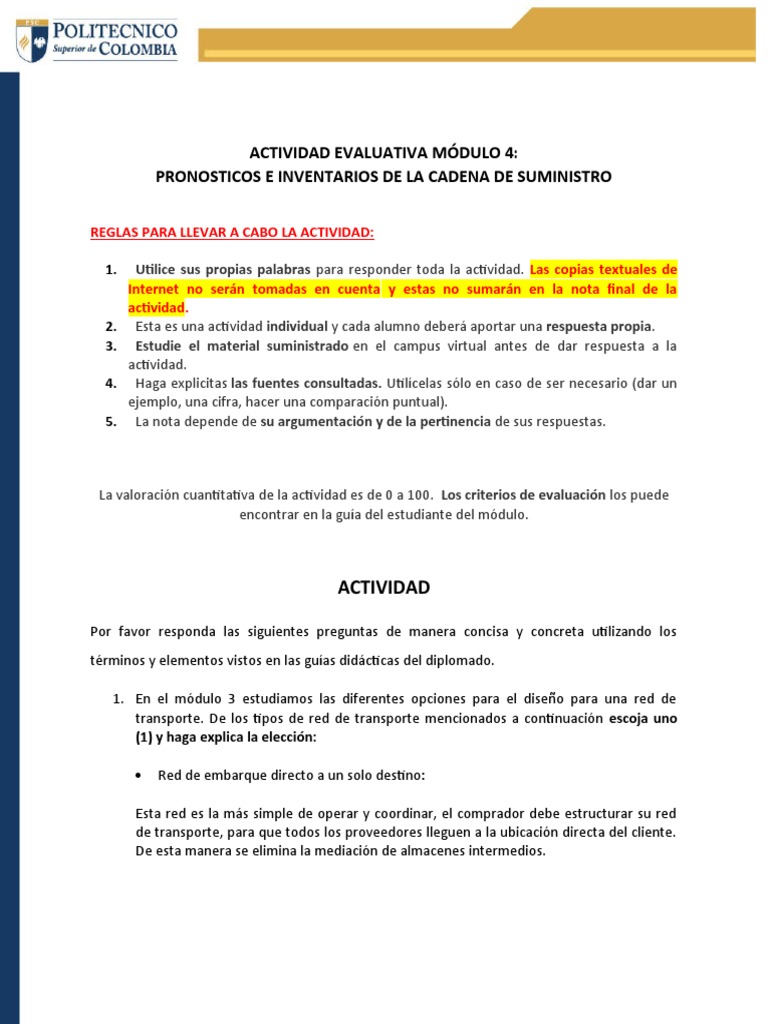 ACTIVIDAD MODULO 4 Desarrollado | PDF | Transporte | Business