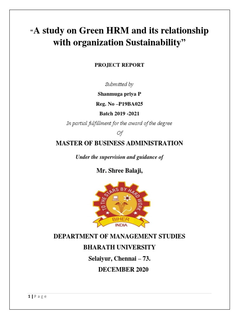 Green Human Resources Management Project (Shanmugapriya) | PDF ...