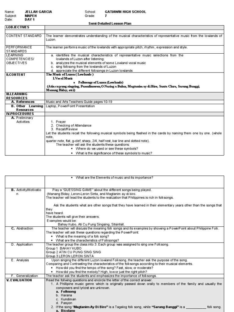Exploring Luzon Folk Music in Grade 7 | PDF | Songs | Folk Music