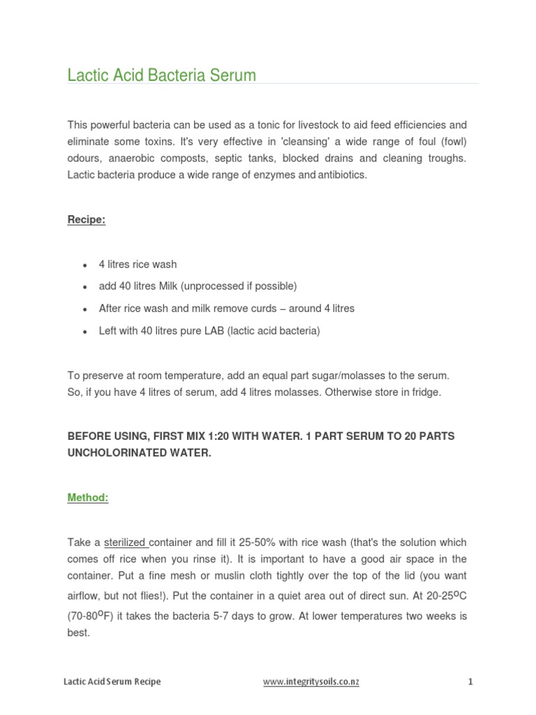 Lactic Acid Bacteria Serum Recipe Guide | PDF | Fermentation | Milk