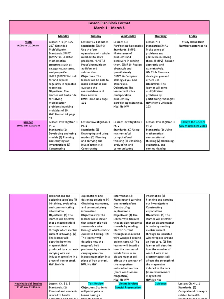 Lesson Plan Block Format | PDF | Vocabulary | Phonics