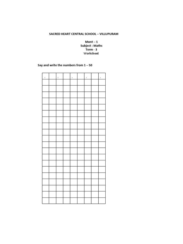 Maths Worksheet Numbers 1 To 50 PDF