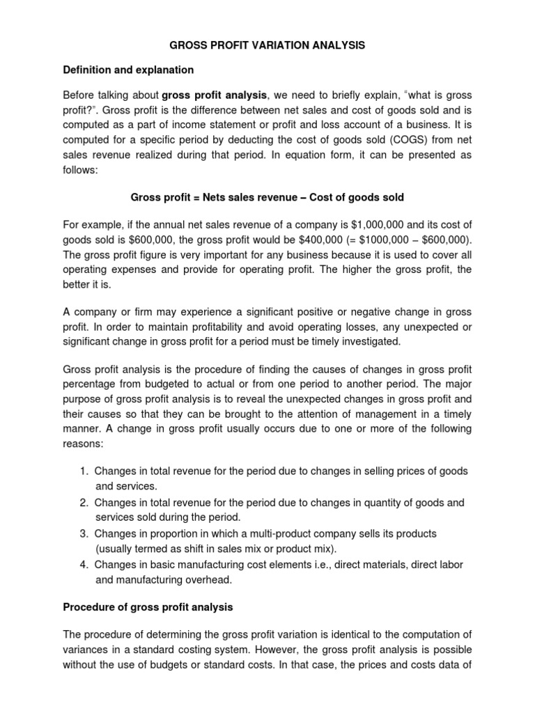 Gross Profit Variation Analysis Guide | PDF | Gross Margin | Revenue