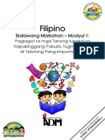 Filipino1 - q2 - Mod1 - Pagsagot Sa Mga Tanong Tungkol Sa Napakinggang Pabula, Tugma o Tula at Tekstong Pang-Impormasyon
