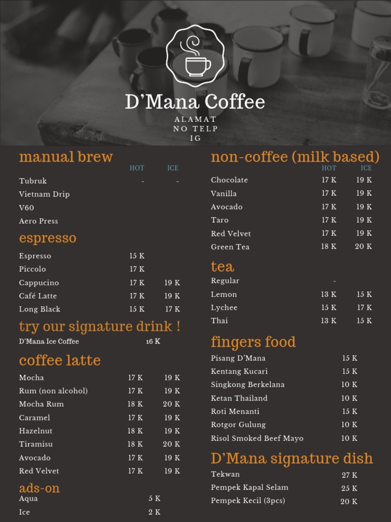 D'Mana Menu (Editable) | PDF