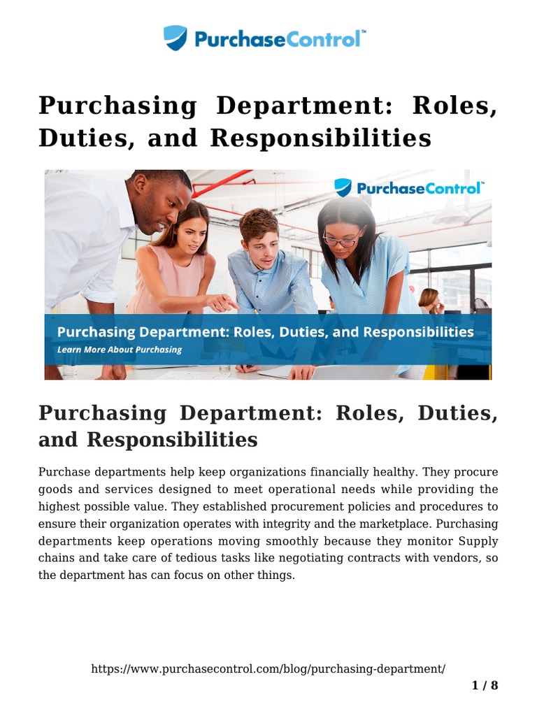 Purchasing Department Roles Duties And Responsibilities | Pdf | Procurement  | Business Process Management