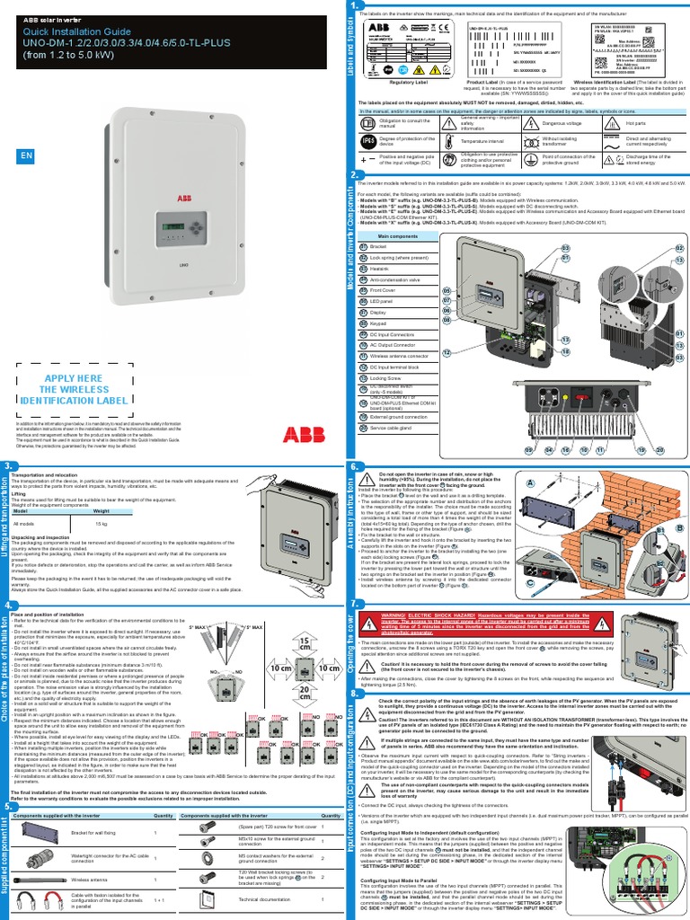 ABB UNO DM 1.2 5.0 TL PLUS Quick Installation Guide | PDF | Power ...