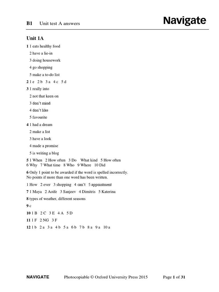 Unit Test 3 Oxford University Press