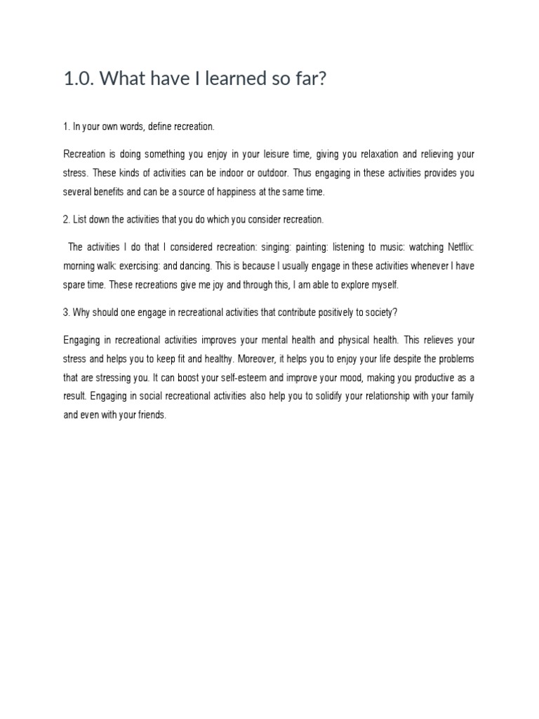 1.0. What Have I Learned So Far? | PDF | Self-Improvement
