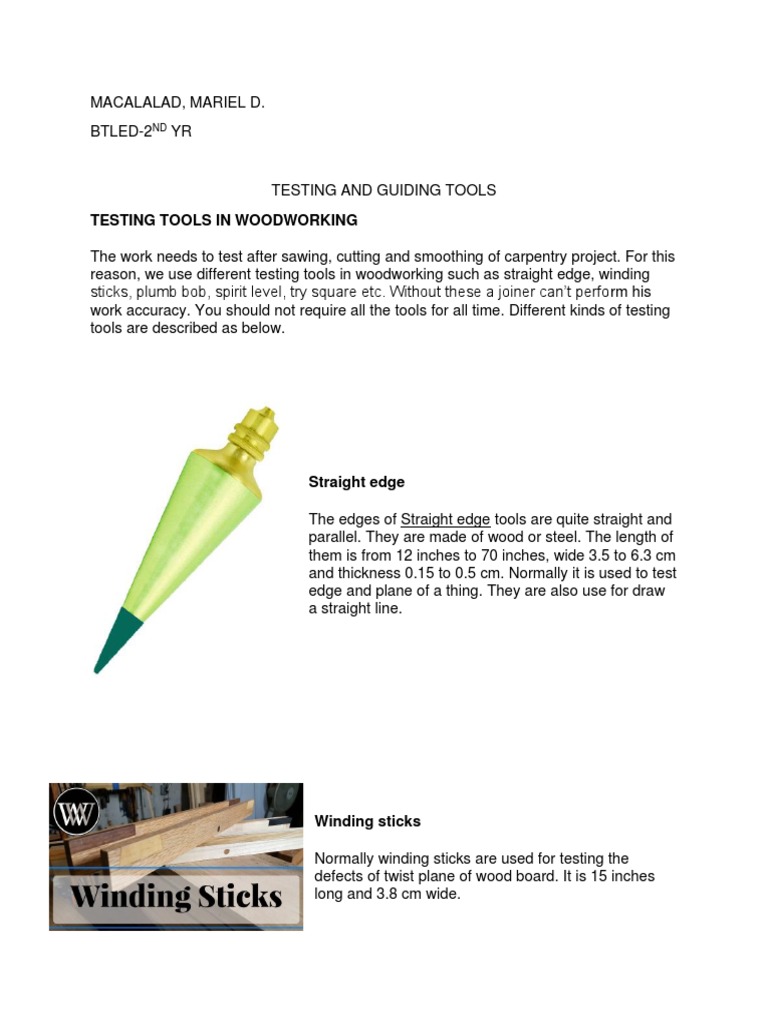 Testing and Guiding Tools in Carpentry PDF Equipment Crafts