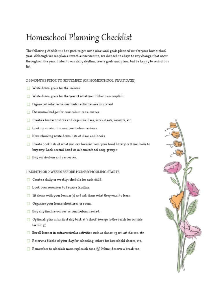 Homeschool Planning Checklist Guide | PDF | Homeschooling | Education ...