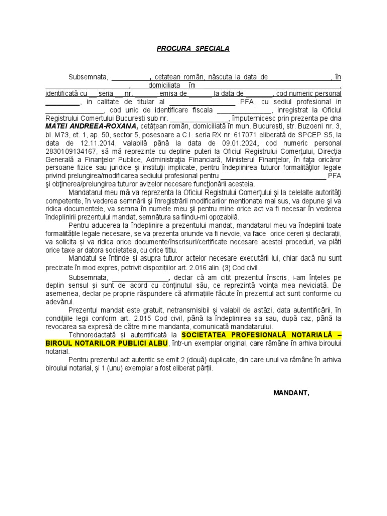 Model De Procura Notariala : Procură Pensie – OYPUA