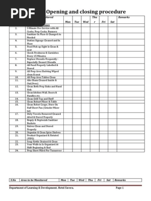 Kitchen Opening & Closing Checklist