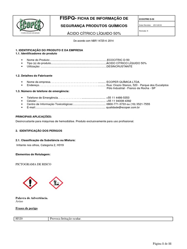 Ecocitric D-50 - Ecoper | PDF | Desperdício | Águas residuais