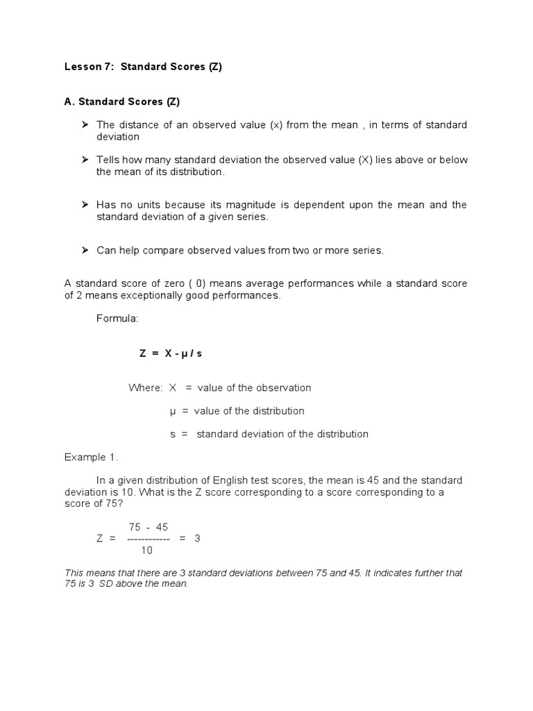 Understanding Standard Scores (Z-Scores) | PDF | Standard Score ...