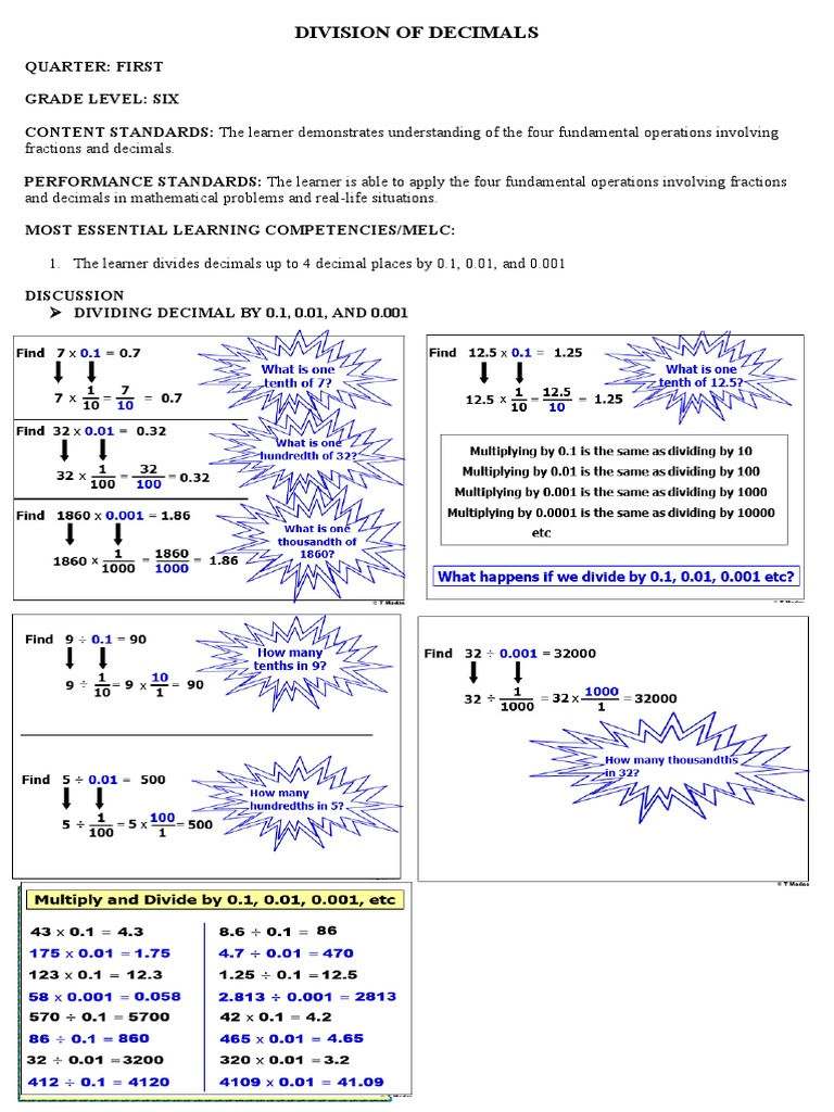 Division of Decimals for Grade 6 | PDF | Teaching Methods & Materials