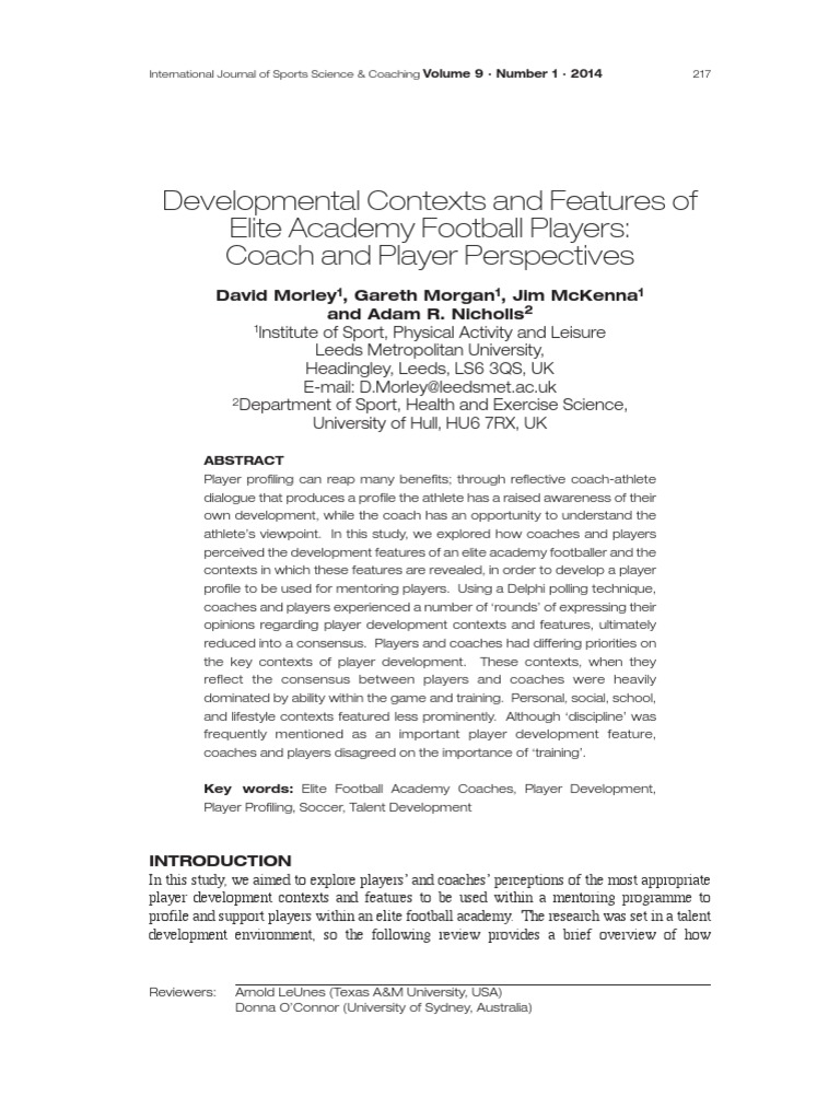 Developmental Contexts and Features of Elite Academy Football Players ...