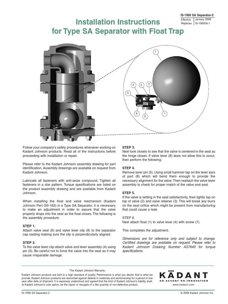 SA Separator Installation Sheet | PDF | Valve | Equipment