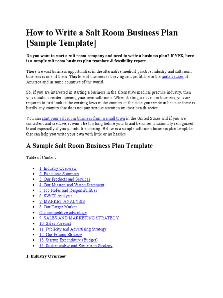 How To Write A Salt Room Business Plan | PDF