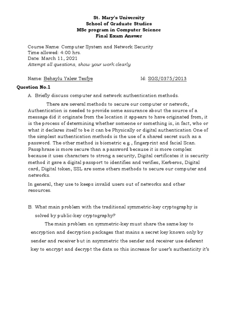 Computer System & Network Security Exam | PDF | Virtual Private Network ...