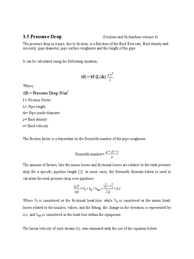 Pressure Drop Calculations in Pipes | PDF | Pressure | Motion (Physics)