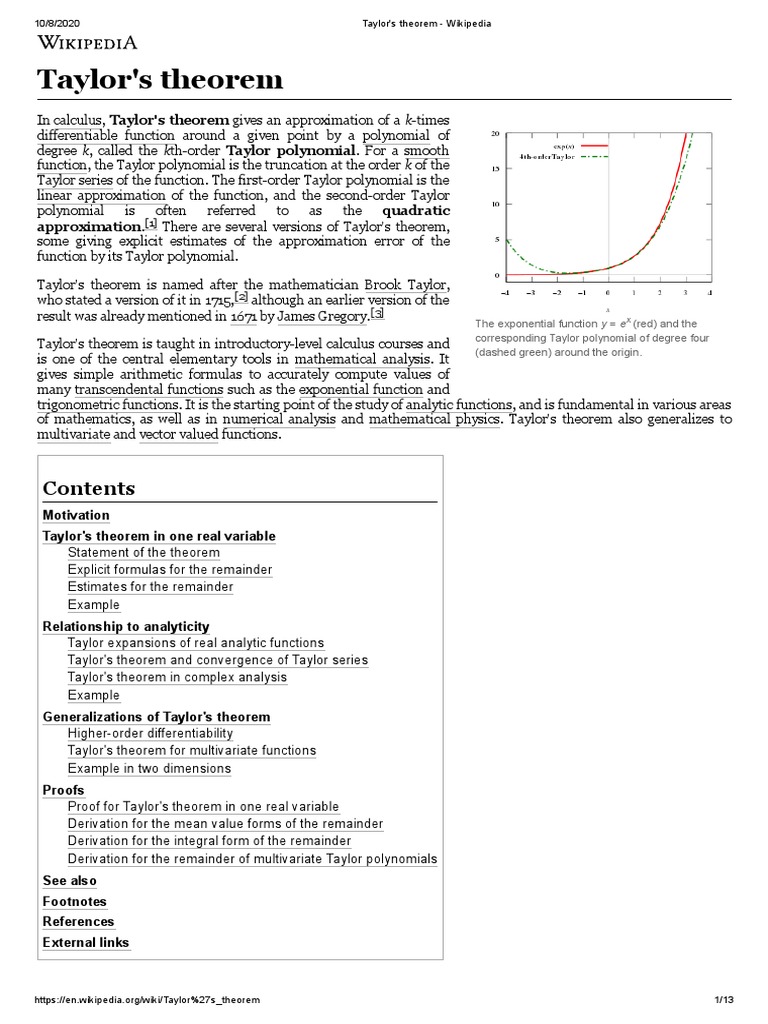 Taylor's Theorem - Wikipedia | PDF | Power Series | Complex Analysis