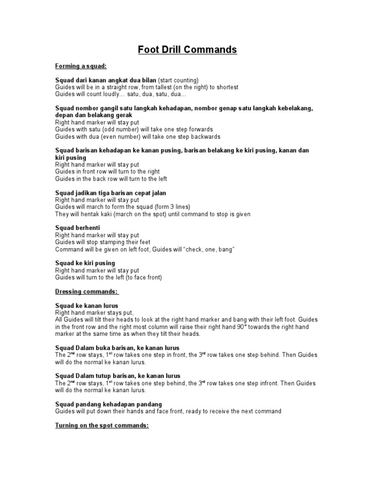 Foot Drill Commands | PDF | Sports | Leisure