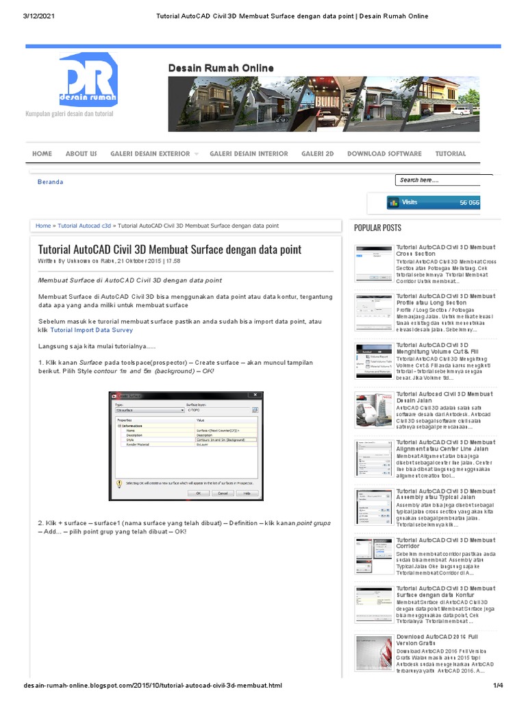 Tutorial AutoCAD Civil 3D Membuat Surface Dengan Data Point | PDF