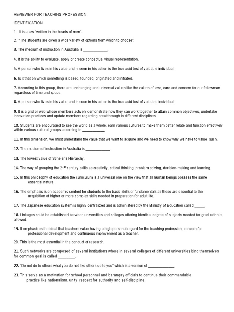 Teaching Profession Review Guide | PDF | Philosophy Of Education | Teachers
