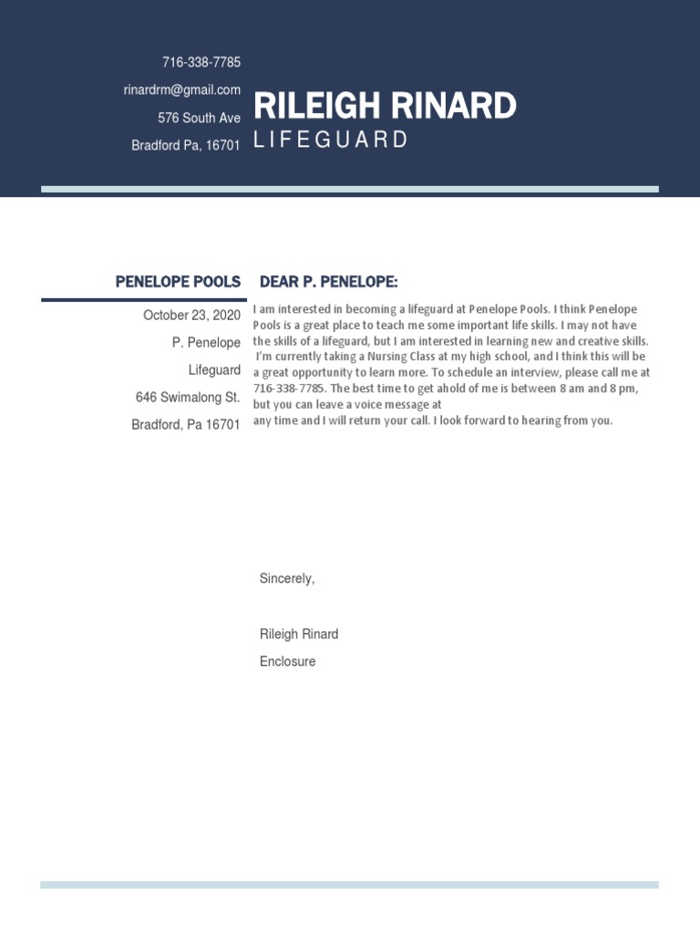 Lifeguard Application for Penelope Pools | PDF | Cooking, Food & Wine ...