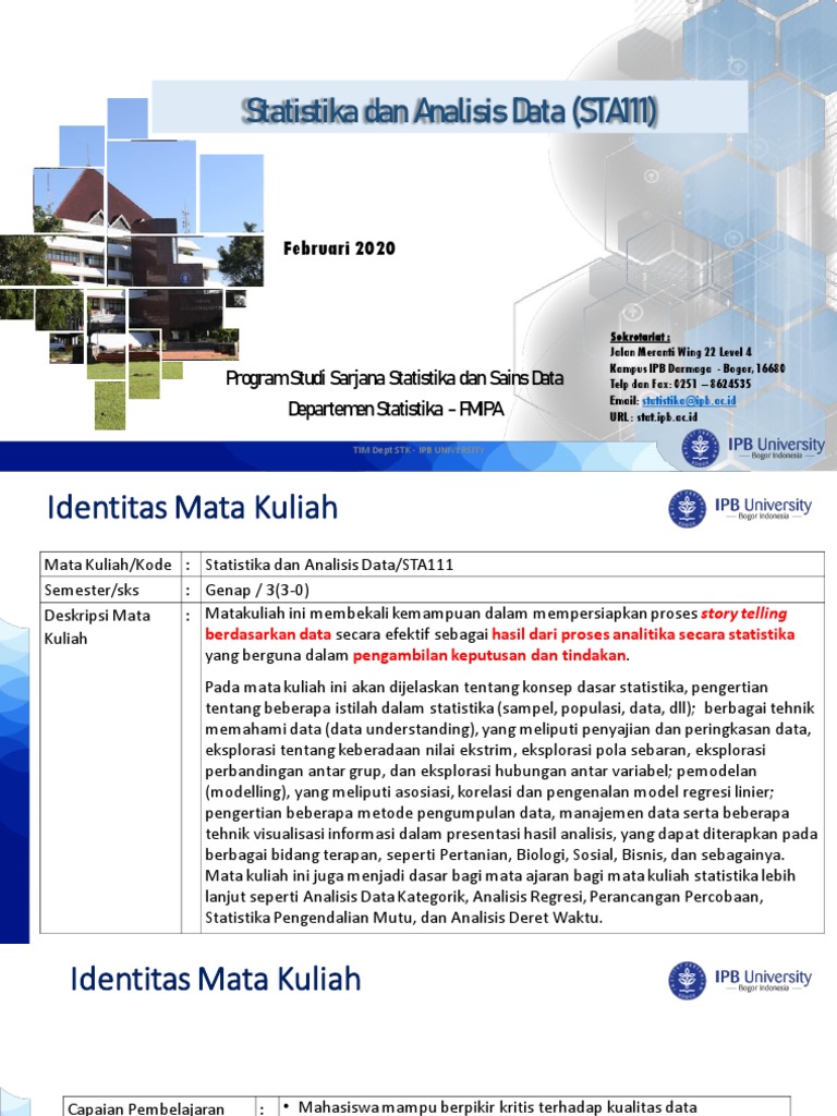Mata Kuliah Statistika STA111 IPB | PDF | Karier & Perkembangan | Seni