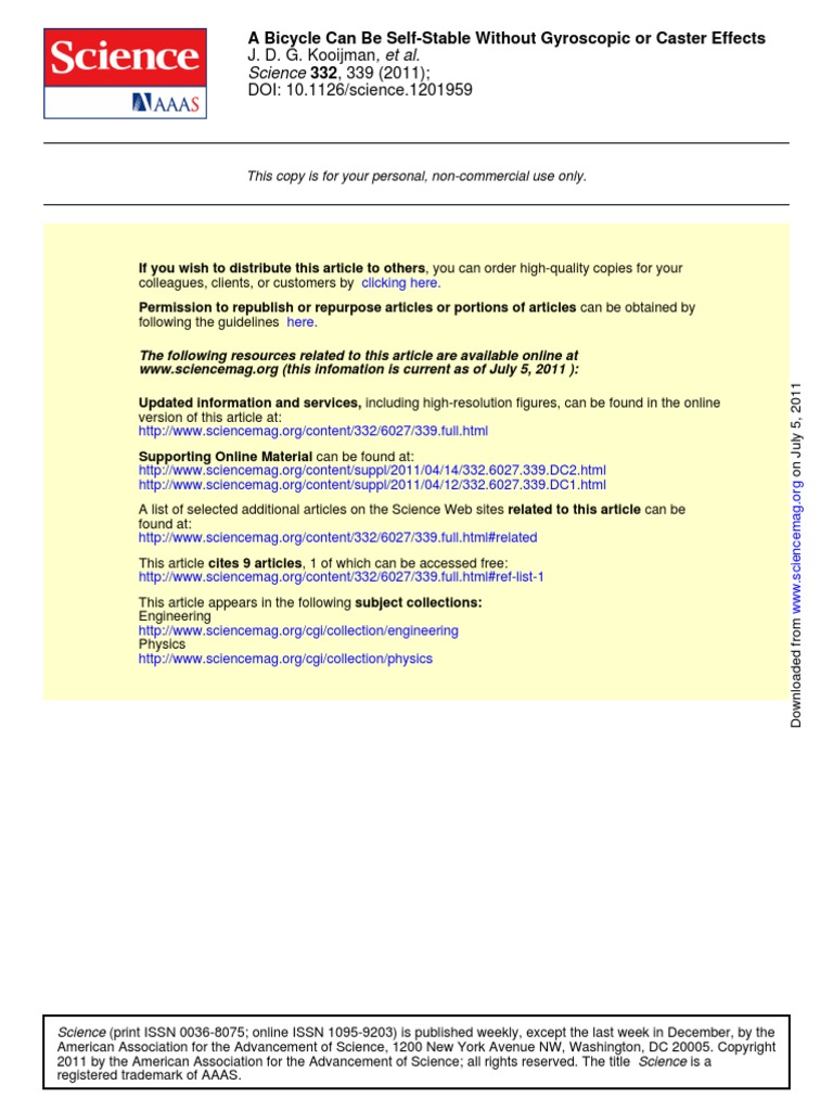 Self Balancing Bike Science PDF Rotation Around A Fixed Axis