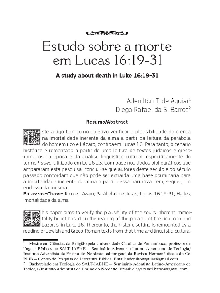 A Parábola do Homem Rico e Lázaro e Relatos de Revelações de Vida após A  Morte – Estudos Adventistas