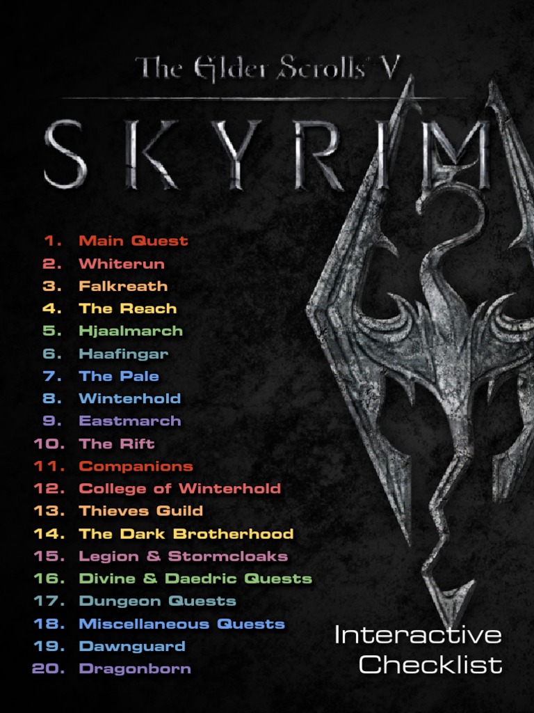 Skyrim Interactive Quest Checklist PDF Nature