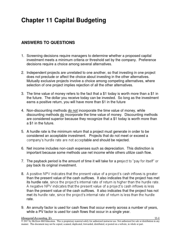 Chapter 11 Capital Budgeting: Answers To Questions | PDF | Net Present ...