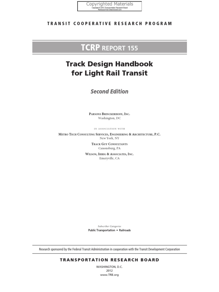 Track Design Handbook For Light Rail Transit Report 155 PDF Track