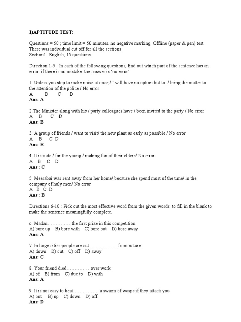 Aptitude Test with English and Technical Questions | PDF | Random ...