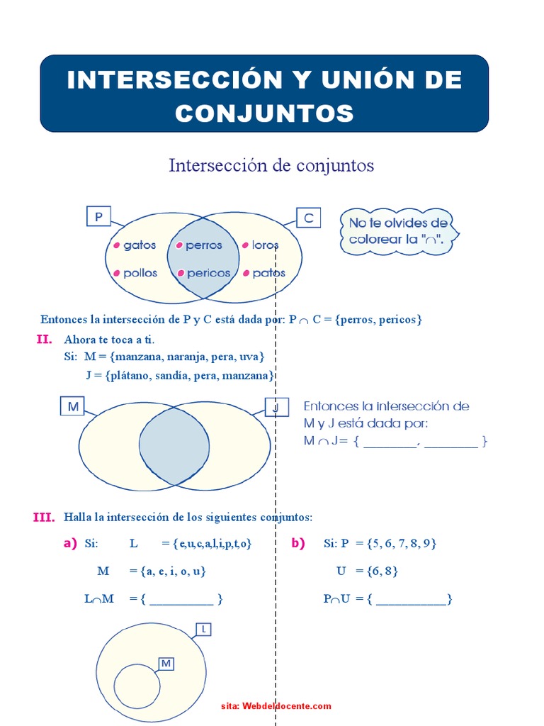 Intersección y Unión de Conjuntos para Tercer Grado de Primaria | PDF ...