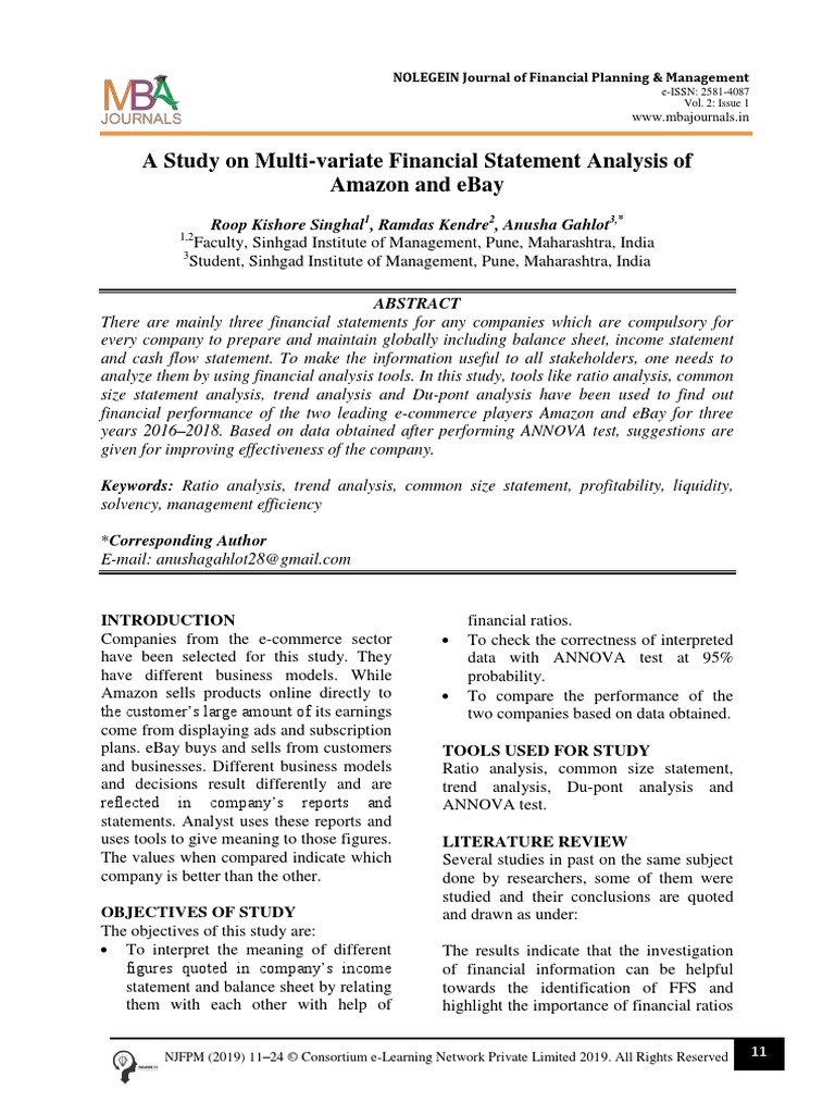 A Study On Multi-Variate Financial Statement Analysis of Amazon and ...