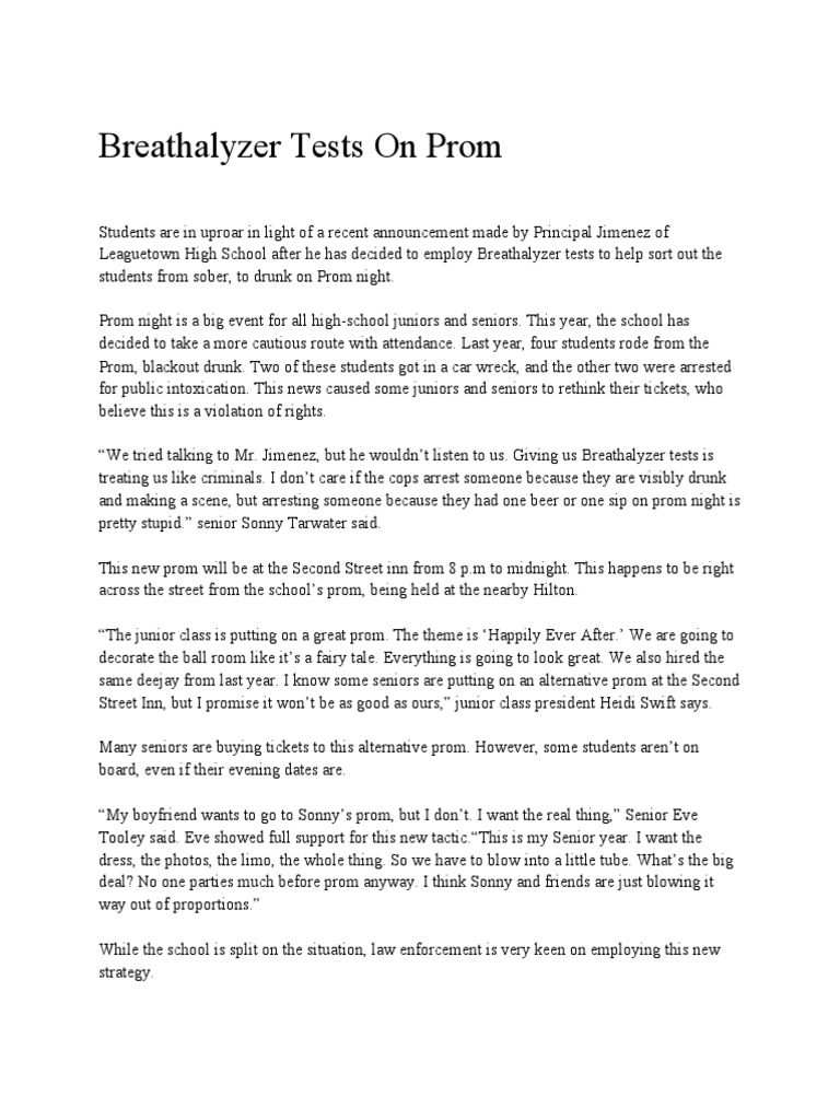 Breathalyzer Tests On Prom PDF Prom Violence
