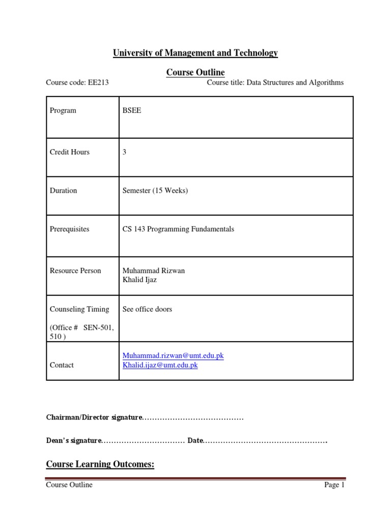 Data Structures and Algorithms Course Outline | PDF | Applied ...