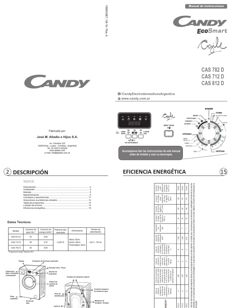 Manual de lavadora CANDY: guía del usuario para un uso seguro y adecuado