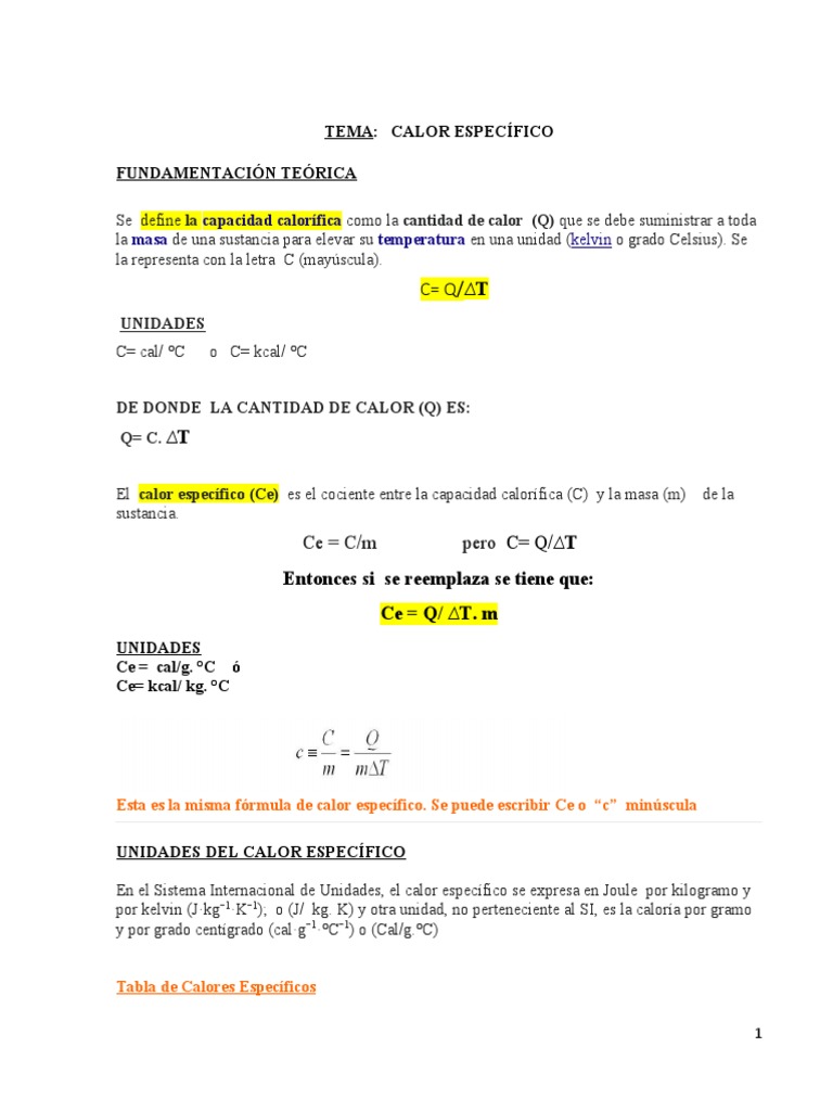 Cálculo del Calor Específico | PDF | Caloría | Calor