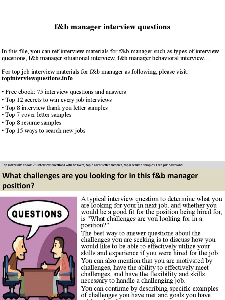 F&B Manager Interview Questions Guide | PDF | Interview | Job Interview