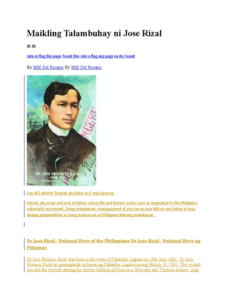 Ang Talambuhay Ni Jose Rizal Tagalog